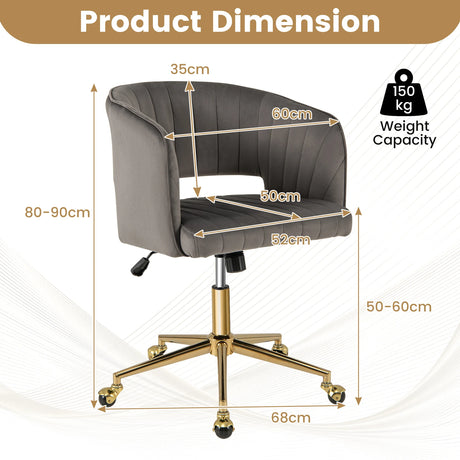 Velvet Home Office Chair with Tufted Back and Rolling Wheels-Grey
