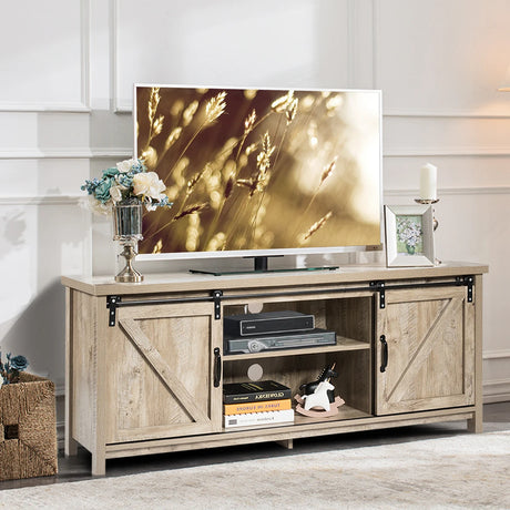Wooden TV Stand for 65 Television with 2 Cabinets