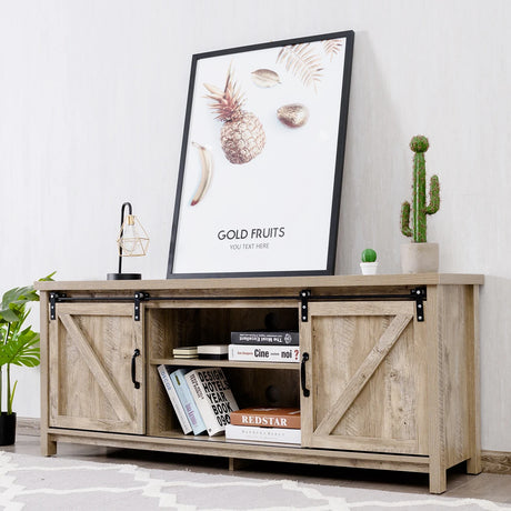 Wooden TV Stand for 65 Television with 2 Cabinets