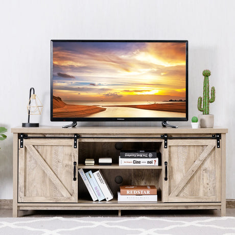 Wooden TV Stand for 65 Television with 2 Cabinets