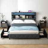 Modern Upholstered Bed Frame with Led Lights and Charging Station-King Size