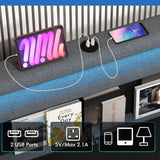 Modern Upholstered Bed Frame with Led Lights and Charging Station-King Size