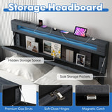 Modern Upholstered Bed Frame with Led Lights and Charging Station-King Size