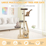 Modern wooden scratching post with cat house &amp; toy ball &amp; ramp 70 x 50 x 169 cm beige