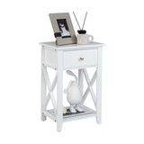 Storage End Bedside Drawer Nightstand w/ Bottom Shelf-White