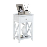Storage End Bedside Drawer Nightstand w/ Bottom Shelf-White