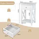 Storage End Bedside Drawer Nightstand w/ Bottom Shelf-White