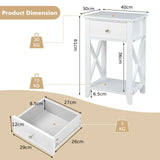 Storage End Bedside Drawer Nightstand w/ Bottom Shelf-White