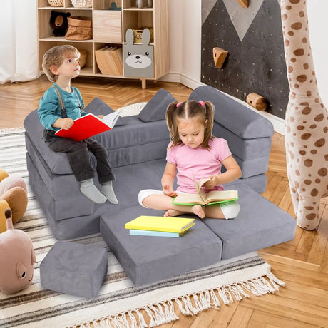 9-Piece Modular Kids Play Couch with Machine-washable Covers-Grey