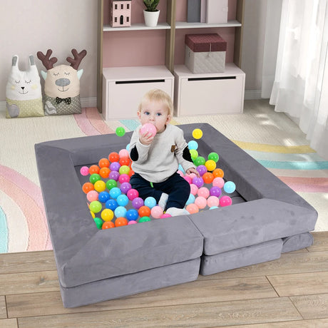 9-Piece Modular Kids Play Couch with Machine-washable Covers-Grey