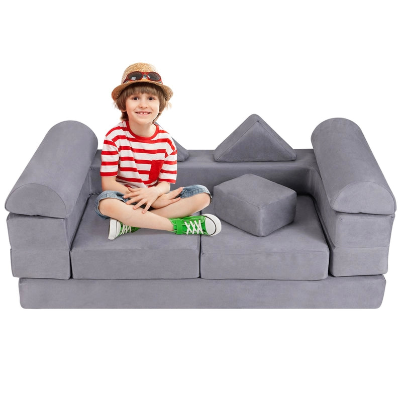 9-Piece Modular Kids Play Couch with Machine-washable Covers-Grey