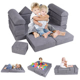 9-Piece Modular Kids Play Couch with Machine-washable Covers-Grey