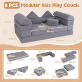 9-Piece Modular Kids Play Couch with Machine-washable Covers-Grey