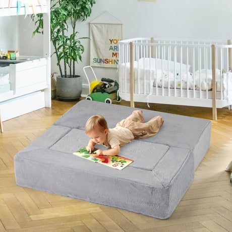 Kids Convertible Foam Modular Sofa, Soft Kids Sofa Set for Small Playrooms Grey