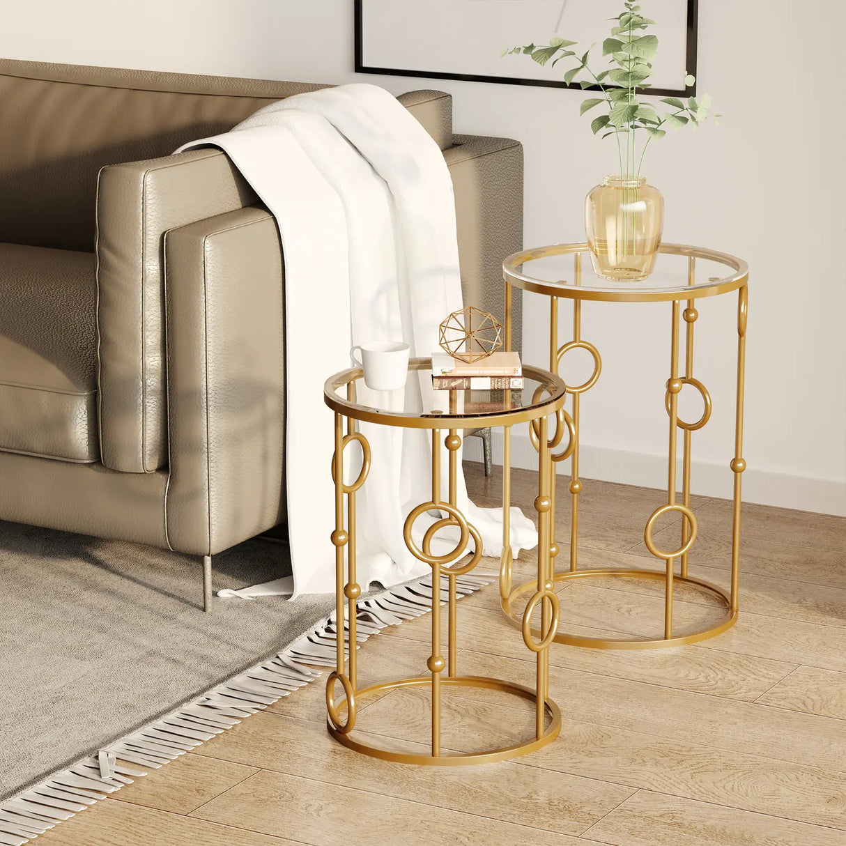 HOMCOM Nesting Round Coffee Table Set of 2 - Gold Tone