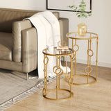 HOMCOM Nesting Round Coffee Table Set of 2 - Gold Tone