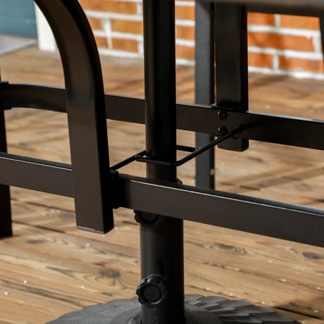 Outsunny Six-Seater Steel Garden Table, with 41mm Parasol Hole - Wood-Effect