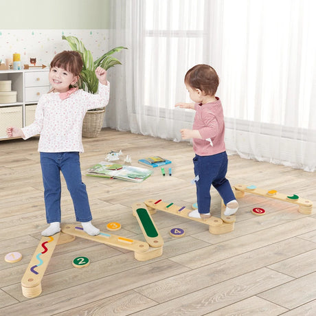Wooden Balance Beam Set with Stepping Stones for 3+ Toddlers