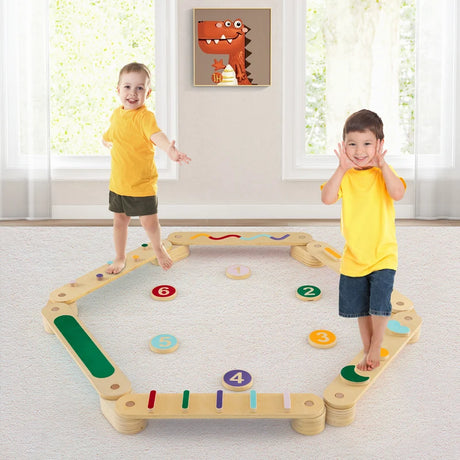 Wooden Balance Beam Set with Stepping Stones for 3+ Toddlers