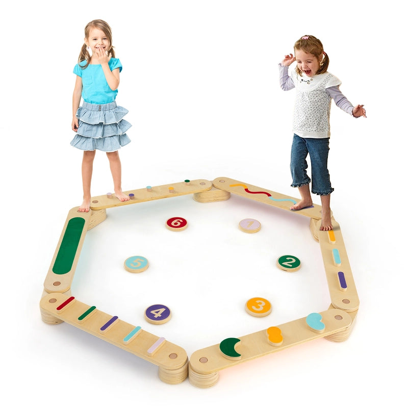 Wooden Balance Beam Set with Stepping Stones for 3+ Toddlers