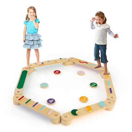 Wooden Balance Beam Set with Stepping Stones for 3+ Toddlers