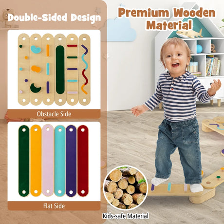 Wooden Balance Beam Set with Stepping Stones for 3+ Toddlers