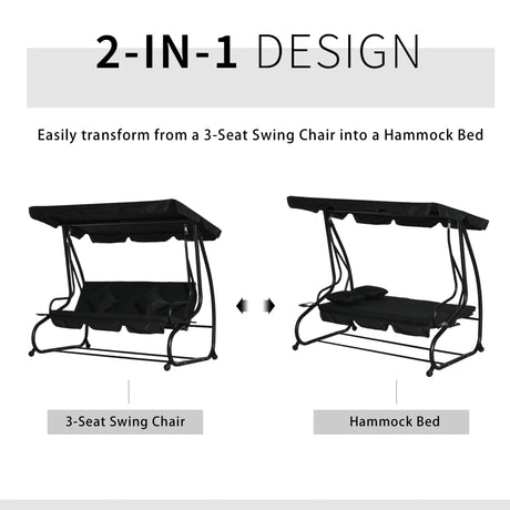 Outsunny Three-Seater Garden Swing Bed - Black