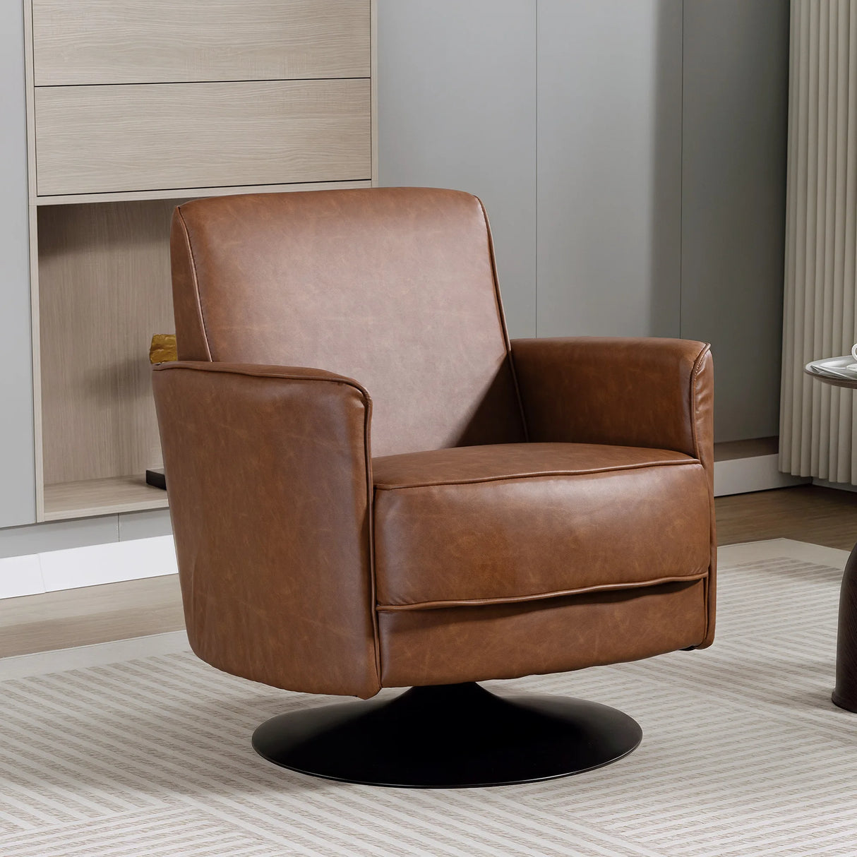 HOMCOM Upholstered Swivel Accent Chair with Thick Padding, Brown