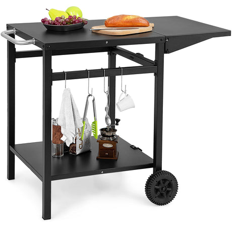 Movable Double-Shelf Dining Cart Table with Folding Tabletop