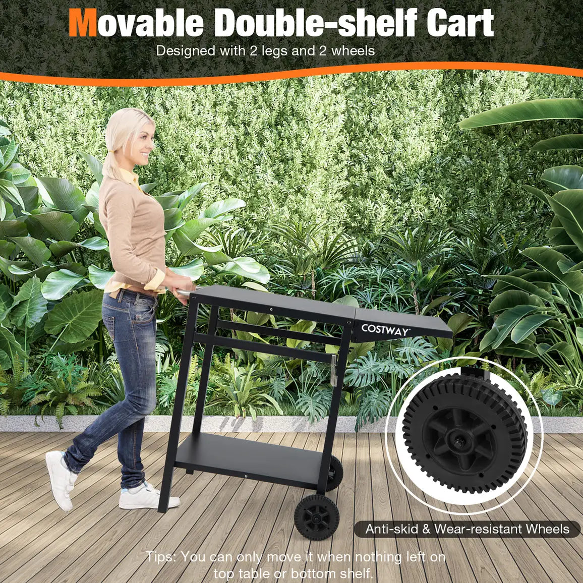Movable Double-Shelf Dining Cart Table with Folding Tabletop