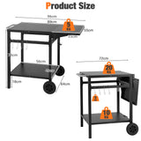Movable Double-Shelf Dining Cart Table with Folding Tabletop