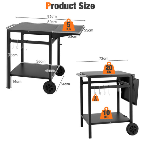 Movable Double-Shelf Dining Cart Table with Folding Tabletop