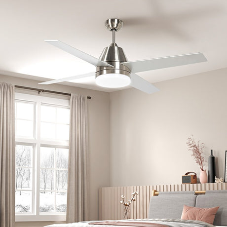 HOMCOM Ceiling Fan with LED Light, Flush Mount Ceiling Fan Lights with Reversible Blades, Remote, Silver and Black