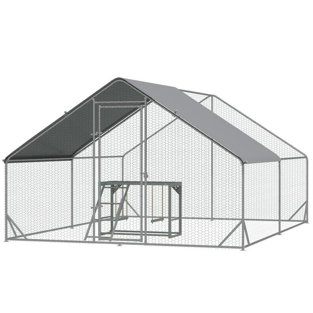 PawHut Walk In Chicken Run with Chicken Activity Shelf and Cover, 3 x 4 x 2m