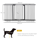 PawHut Dog Gate Stair Gate Pressure Fit Pets Barrier Auto Close for Doorway Hallway, 74-148cm Wide Adjustable, Black