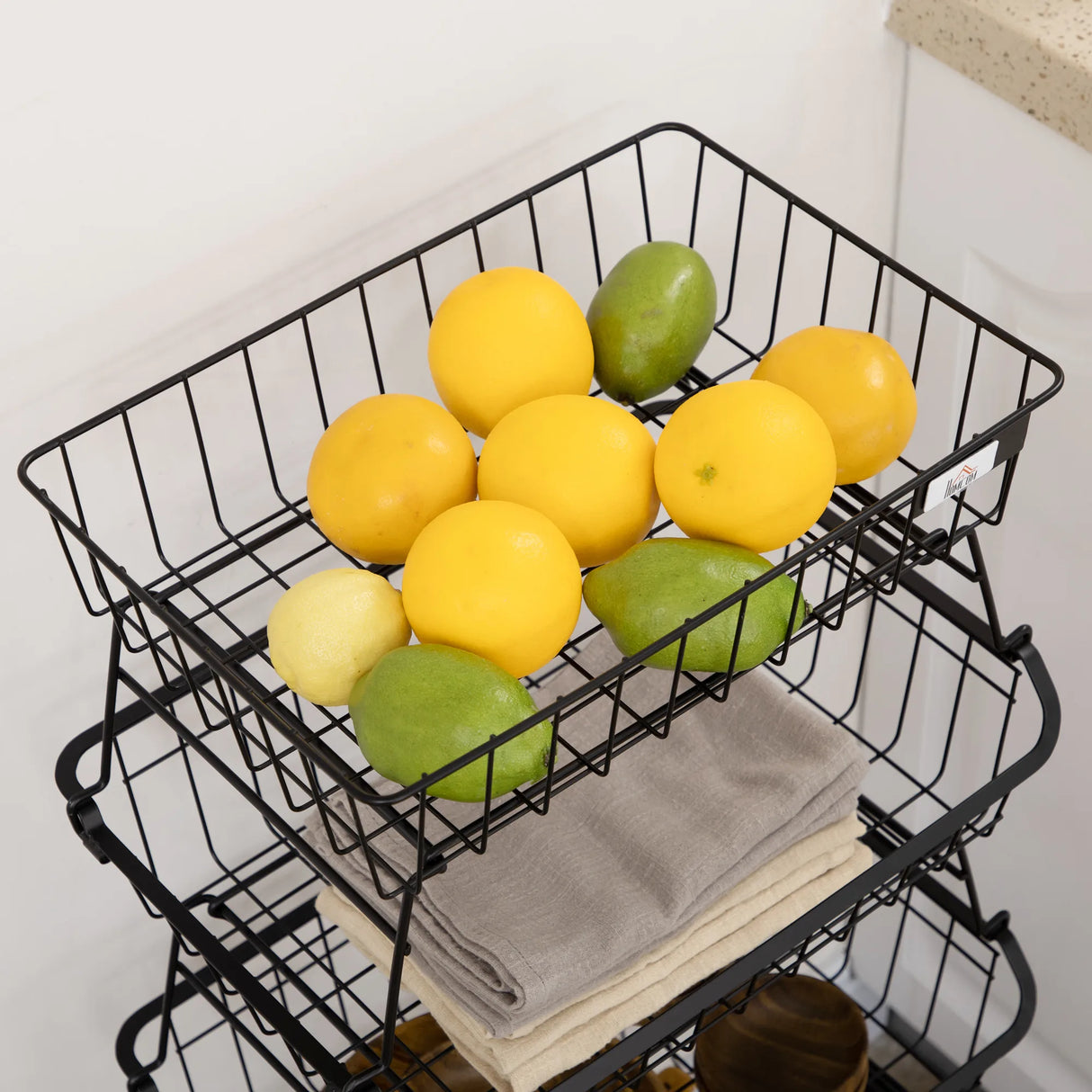 HOMCOM 5 Tier Storage Trolley, Stackable Fruit Vegetable Cart for Kitchen, Living Room, 40 x 2 x 97 cm, Black