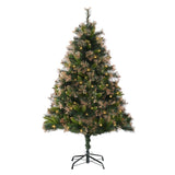 HOMCOM 1.5m 5ft Pre-Lit Christmas Tree Artificial Spruce Xmas Tree Warm White LED Holiday Décor with Metal Stand