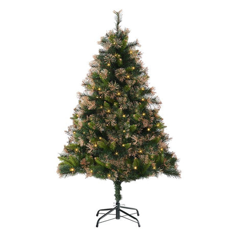 HOMCOM 1.5m 5ft Pre-Lit Christmas Tree Artificial Spruce Xmas Tree Warm White LED Holiday Décor with Metal Stand