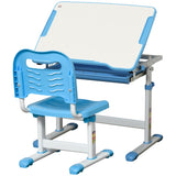 HOMCOM Kids Desk and Chair Set, Height Adjustable Student Writing Desk, Children School Study Table with Tiltable Desktop, Drawer, Pen Slot, Hook - Blue