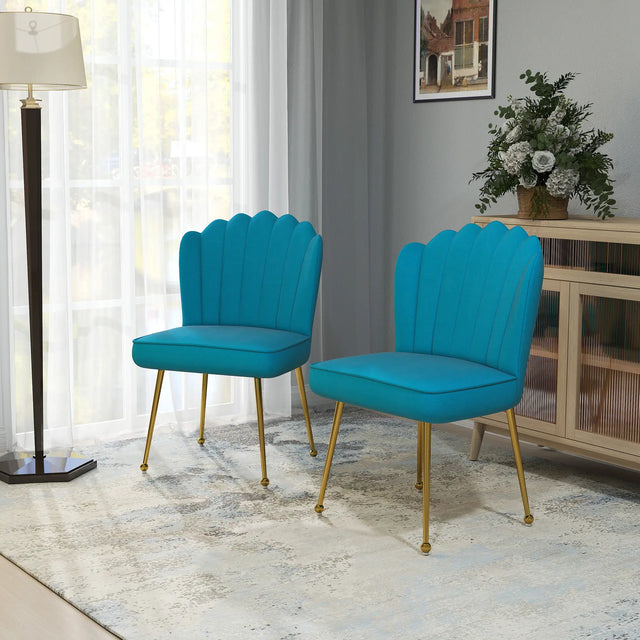 Set of 2 Velvet-Feel Shell Accent Chair - Blue