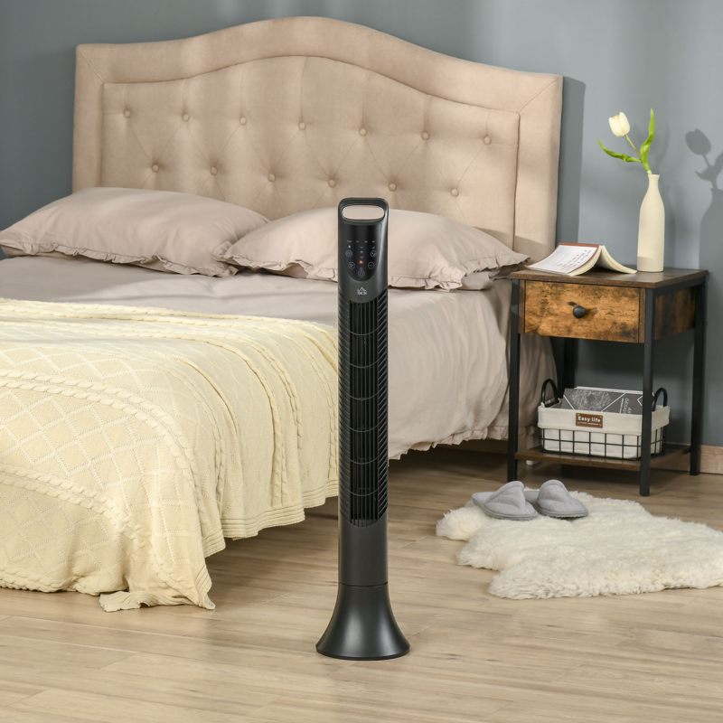 HOMCOM 36'' Freestanding Tower Fan, 3 Speed 3 Mode, 7.5h Timer, 70 Degree Oscillation, LED Panel, 5M Remote Controller, Black