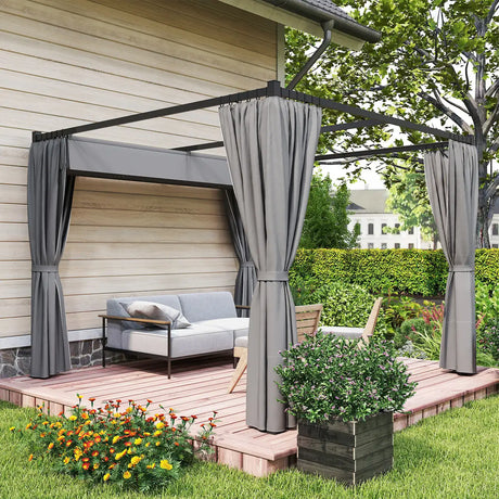 Outsunny 3 x 3m Moving Canopy Metal Pergola, with Curtains - Grey