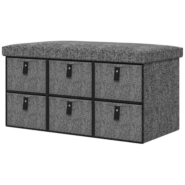 HOMCOM Six-Drawer Shoe Storage Bench, with Padded Top Seat - Dark Grey