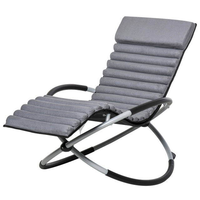 Outsunny Metal Orbital Rocking Chair Folding Lounger Anti-drop with Padded Mat Removable Design 145x74x86cm Black Grey