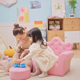 HOMCOM Children Kids Sofa Set Armchair Chair Seat with Free Footstool PU Leather for Girls 58L x 40.5W x 49H cm Pink