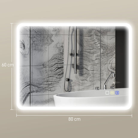 HOMCOM 80 x 60cm LED Bathroom Mirror, with Bluetooth - Silver Tone