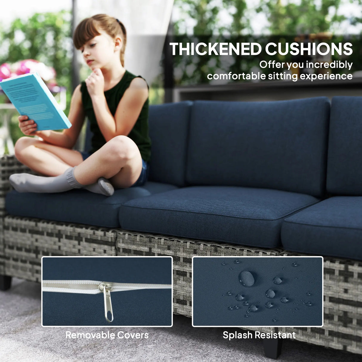 Outsunny Six-Piece Modular Rattan Sofa Set - Navy Blue