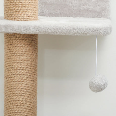 PawHut Wall Mounted Cat Shelves, Cat Climbing Wall with 4 Climbing Platforms, Jute Scratching Post and Toy Ball,180cm Tall, Light Grey