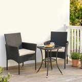 Outsunny 3 Piece Rattan Bistro Set, PE Wicker Garden Furniture Conversation Set with 2 Tier Glass-Top Table, Chairs, Cream White