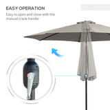 Outsunny 3(m) Tilting Parasol Garden Umbrellas, Outdoor Sun Shade with 8 Ribs, Tilt and Crank Handle for Balcony, Bench, Garden, Light Grey